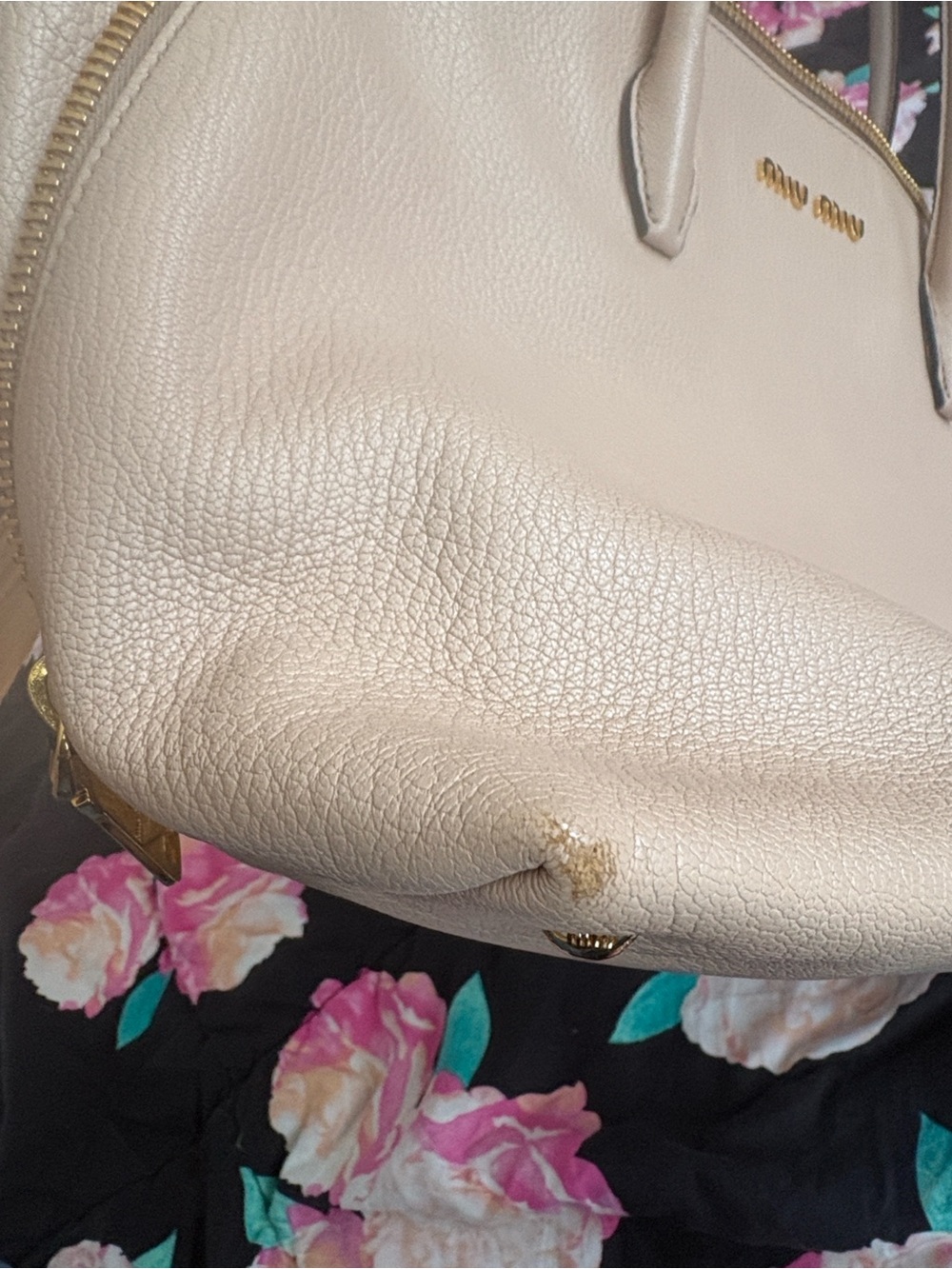 Miu Miu Madras 2 way Handbag Taupe Leather Top-Handle Satchel with Gold Hardware - Picture 8 of 15